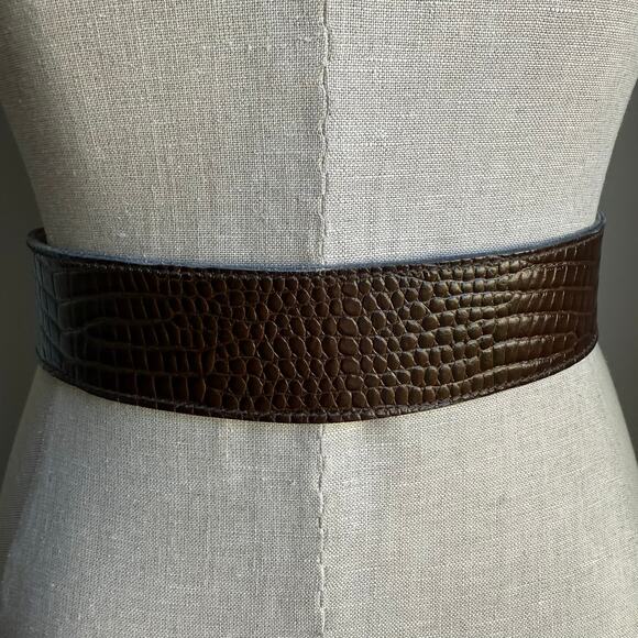 Anne Klein for Calderon Croc Embossed Leather Belt BROWN Made in USA Vintage M - Picture 4 of 11
